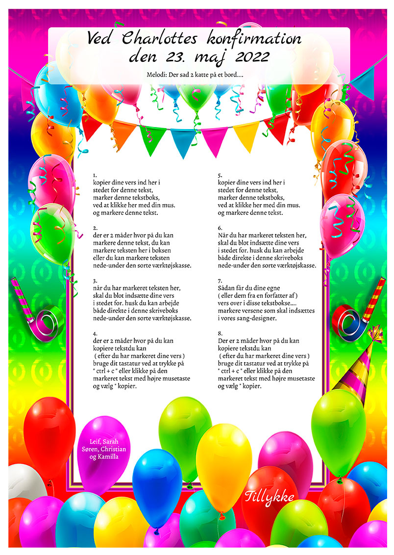 Skabelon-til-personlig-sangtekst-Balloner-serpentiner-ramme