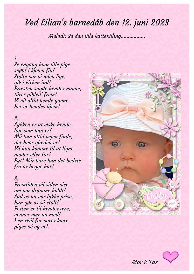 Sang fra forældrene - Pige - Barnedåb - festsange.nu