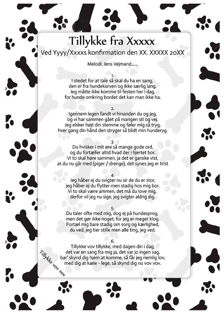 Konfirmationssang hund kendt melodi – sjov sang fra hundens perspektiv til Jens Vejmand