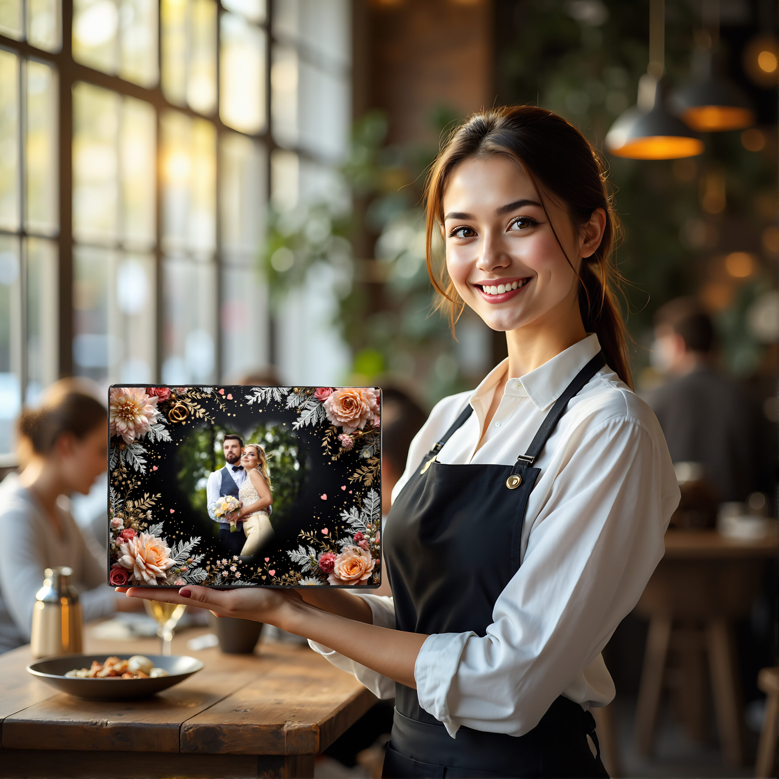 Servitrice-med-sort-sangskjuler-bryllup