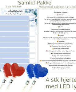 Bryllupsquiz printet på dobbeltsidet papir, hvor gæsterne selv laver "Hvem"-spørgsmål, og brudeparret bestemmer vinderen. Sjov aktivitet til bryllup