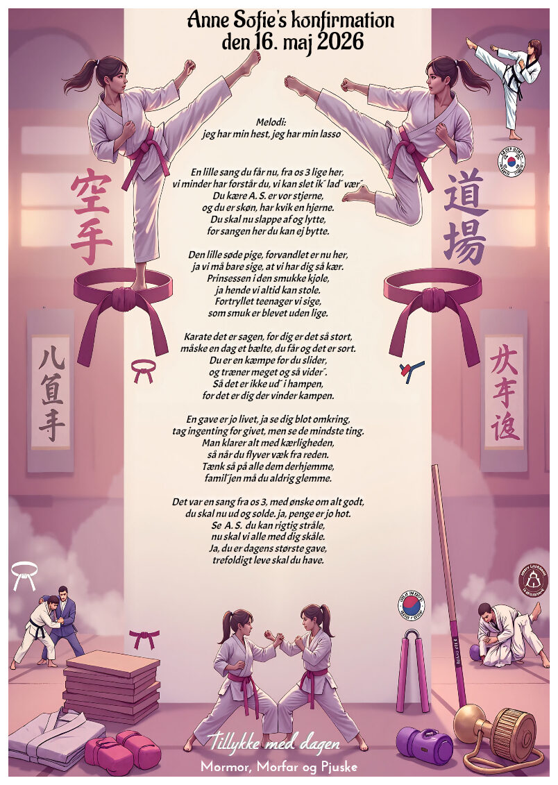 festsang-til-konfirmation-Karate - Judo - Jiu-jitsu - Taekwondo-kampsport-pige