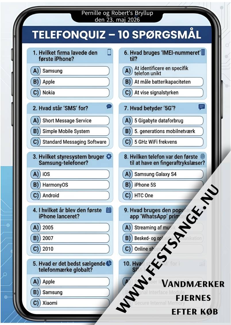 Telefonquiz med 10 spørgsmål om smartphones, iPhone, Android, 5G og SIM-kort – perfekt til fest og komsammen