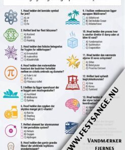 Almen viden quiz svær udgave med 15 udfordrende spørgsmål om kemi, filosofi, geografi og videnskab – perfekt til fest og komsammen