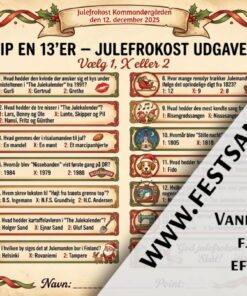 Tip en 13'er julefrokost udgave med 12 spørgsmål om The Julekalender, Nissebanden og danske julетraditioner – sæt 1, X eller 2