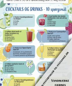 Cocktails og drinks quiz med 10 spørgsmål om Mojito, Aperol Spritz, Bloody Mary, Cosmopolitan og klassiske drinks – perfekt til fest og komsa