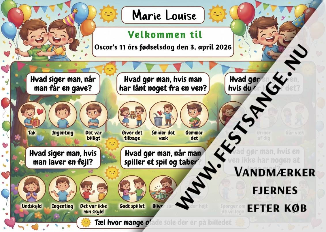 deakkeserviet-og-navne-kort-til-boernefoedselsdag-let-nem-manerer-og-venskab-tema-quiz Dækkeserviet til børnefødselsdag med manerer og venskab tema, quiz om gode manerer til børn