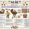 Dækkeserviet til 40 års fødselsdag mand med sjov quiz om livet som 40-årig mand, fås i 3 designs: sport og action, illustreret humor og sort guld med whisky