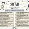 Dækkeserviet til 50 års fødselsdag mand med sjov quiz om livet som 50-årig mand, fås i 3 designs: sofa og humor, klassisk gentleman og sort guld med whisky