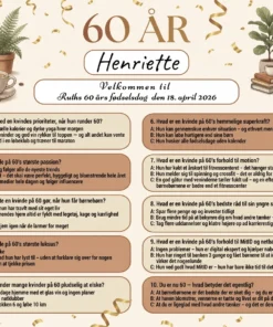 Dækkeserviet til 60 års fødselsdag kvinde med sjov quiz om livet som 60-årig kvinde, fås i 3 designs: farverig mormor, hygge boho og mørke blomster