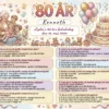 Dækkeserviet til 80 års fødselsdag kvinde med sjov quiz om livet som 80-årig kvinde, fås i 3 designs: sommerfugle og blomster, farverig familie og mørke roser
