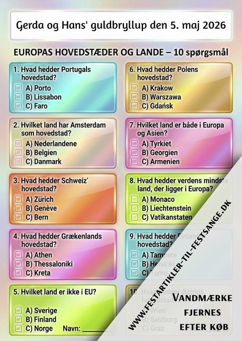 Europas hovedstæder og lande quiz med 10 spørgsmål om europæiske hovedstæder, lande og geografi – perfekt til fest og komsammen