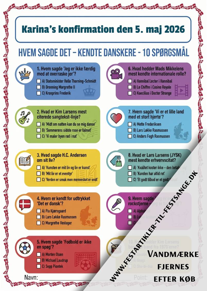 Hvem sagde det - kendte danskere quiz med 10 spørgsmål om citater fra Mads Mikkelsen, Kim Larsen, H.C. Andersen og danske kendisser – perfekt til fest og komsammen