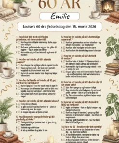 Quiz til 60 års fødselsdag kvinde i A4 format med sjove spørgsmål om livet som 60-årig kvinde, fås i 3 designs: farverig mormor, hygge boho
