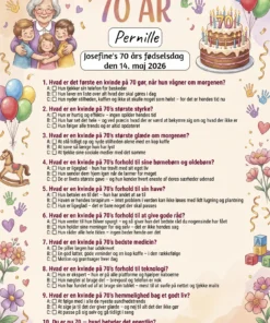 Quiz til 70 års fødselsdag kvinde i A4 format med sjove spørgsmål om livet som 70-årig kvinde, fås i 3 designs: sølv guld elegant, farverig mormor og lyserøde blomster