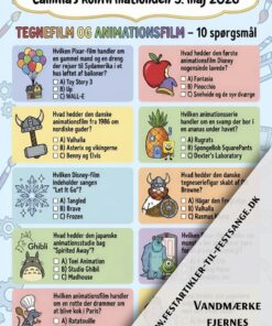 Tegnefilm og animationsfilm quiz med 10 spørgsmål om Disney, Pixar, Studio Ghibli, Valhalla og klassiske animationsfilm – perfekt til fest og komsammen