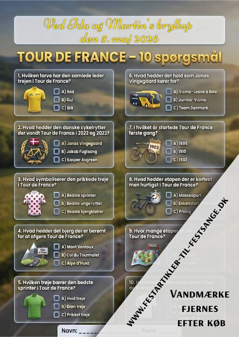 Tour de France quiz med 10 spørgsmål om Jonas Vingegaard, den gule trøje, Alpe d'Huez og cykelløbets historie – perfekt til fest og komsammen