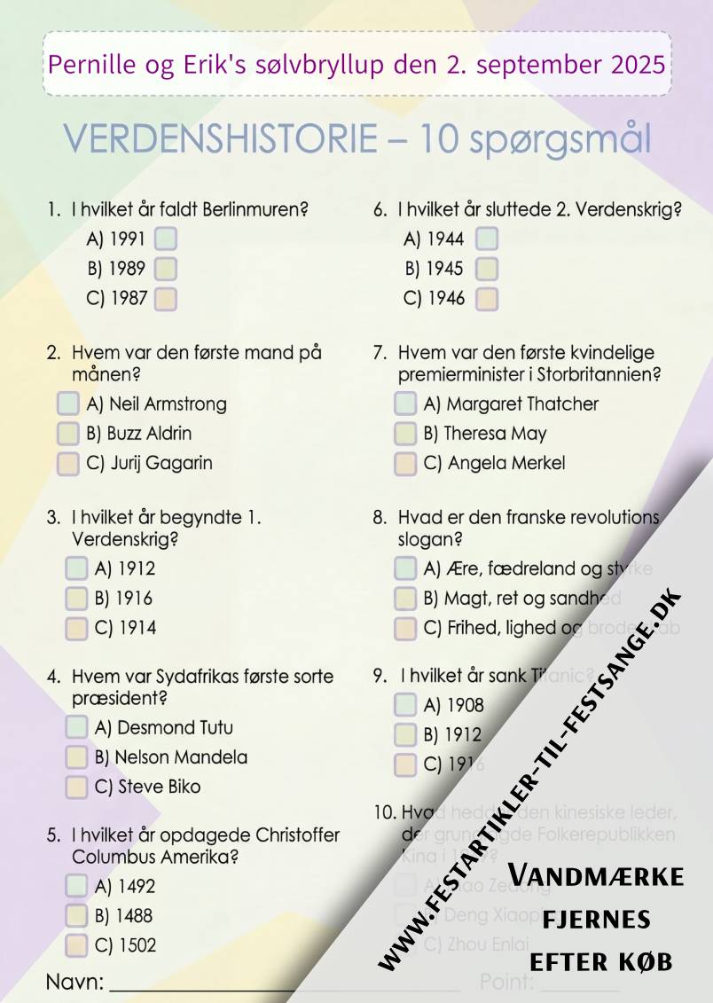 Verdenshistorie quiz med 10 spørgsmål om Berlinmuren, Neil Armstrong, Nelson Mandela, 2. verdenskrig og verdenshistorie – perfekt til fest og komsammen