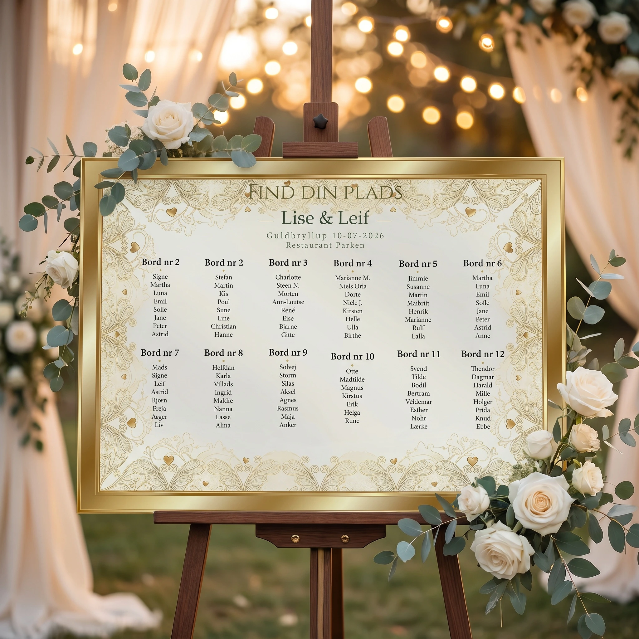 Bordplan design Guld Kiss
