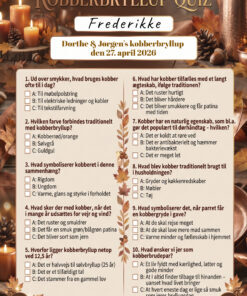 Quiz til kobberbryllup i A4 format med 10 spørgsmål om kobber og 12,5 års bryllupsdag, fås i 6 designs fra efterår og vintage til kobber balloner og sort elegant