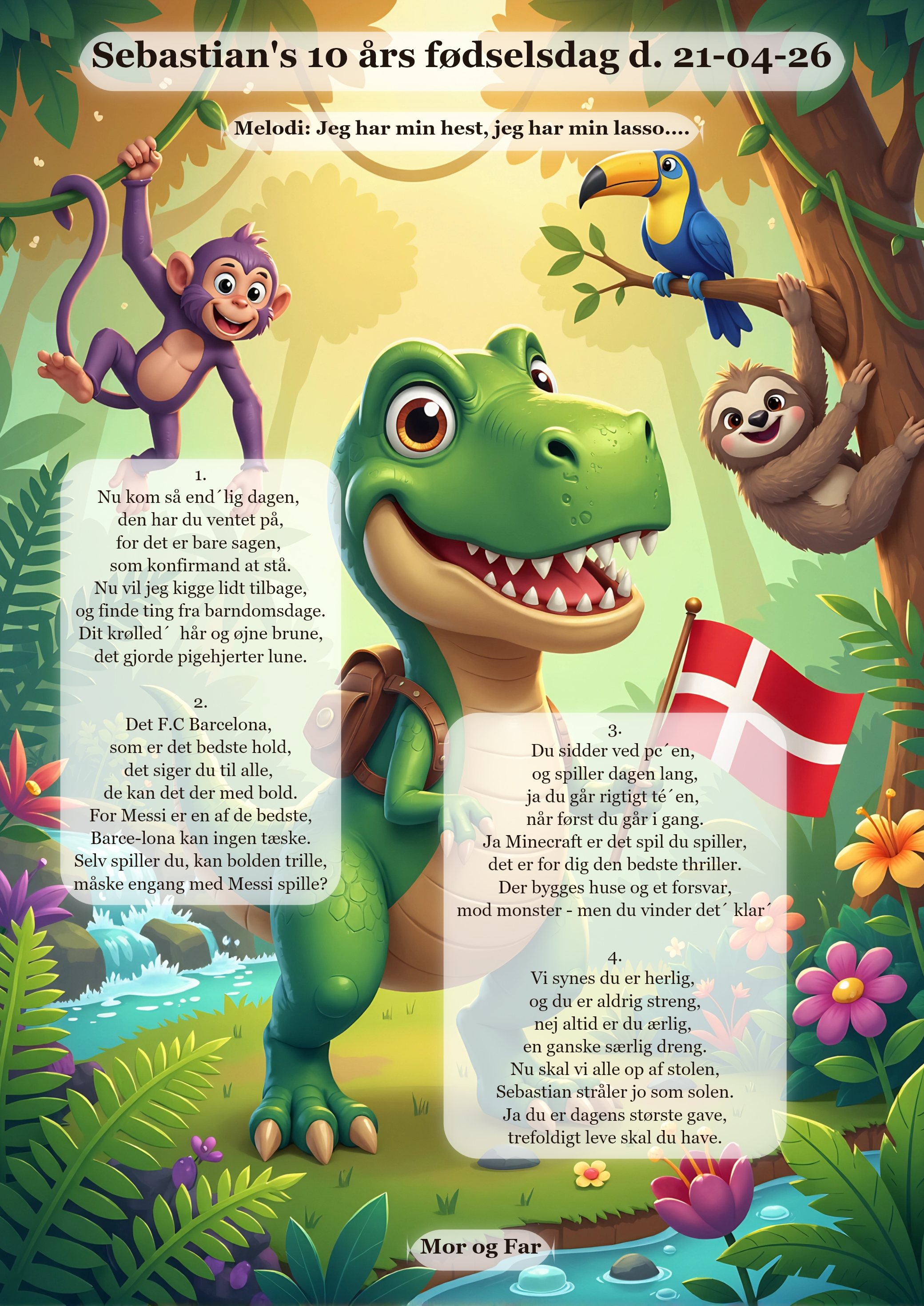 Festsang til Sebastians fødselsdag med dinosaurer