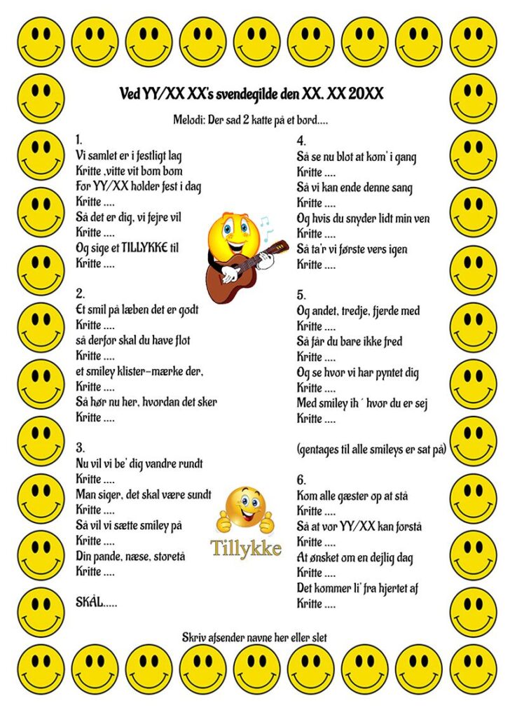 Smiley svendegildesang sjov med emojis til svenden – personlig sang til svendegilde