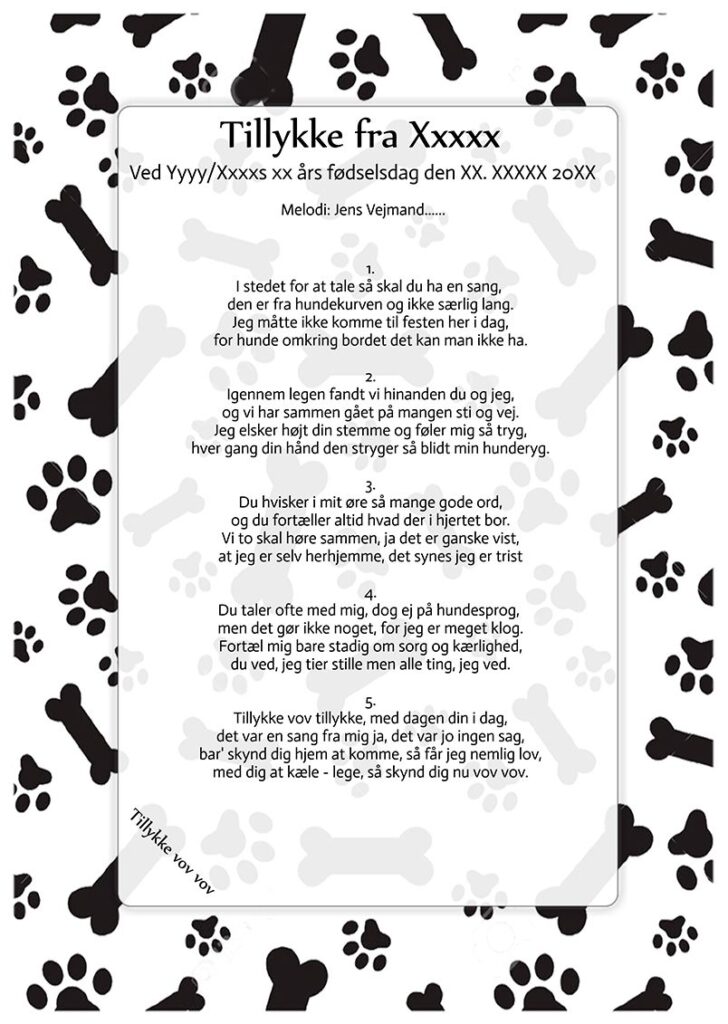 Tillykke vov vov – fødselsdagssang fra hunden sjov med hundeprint