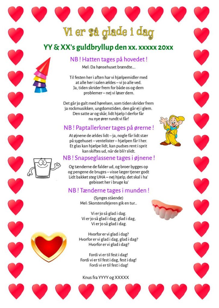 Guldbryllupssang på kendt melodi - Vi er så glade i dag til guldbryllup