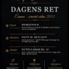 Dagens ret plakat til konfirmation med navnet Emma, forret Morgensur, hovedret Pasta m. ketchup, dessert Nutellamad kl. 23 og børnemenu udgået