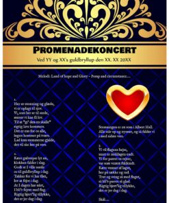 Promenadekoncert til guldbryllup med flotte designelement og musiknoteringerne til musiknummerne