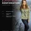 Eksempel på velkomstplakat til konfirmation – pige i helfigur ved søen, navn i rosa, dato, kirke og fest